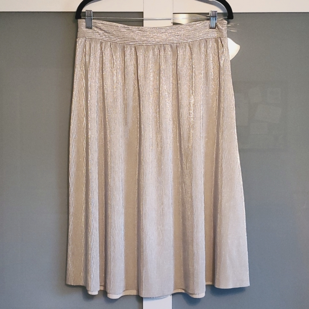 WhoWhatWear Champagne Gold Accordion Pleat Midi Skirt sz 12